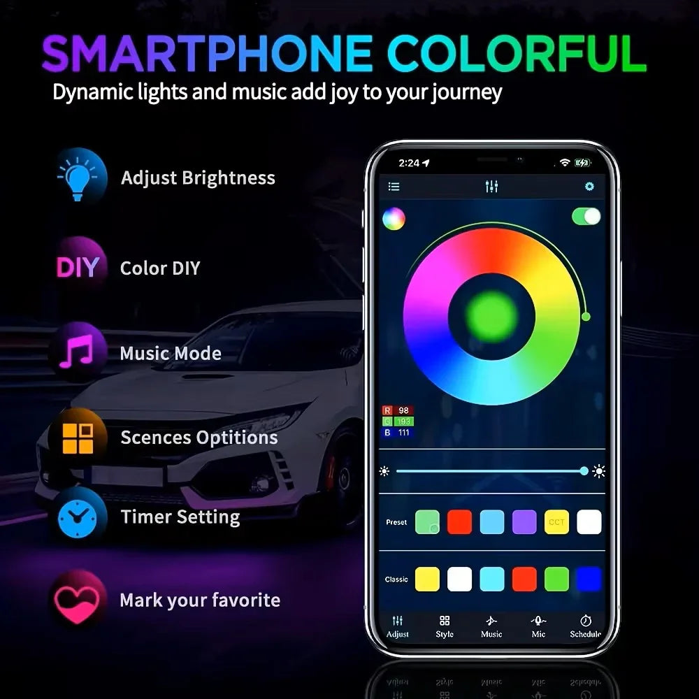 Bandă LED RGB Șasiu Auto – Control App, Ambient Light - My Store