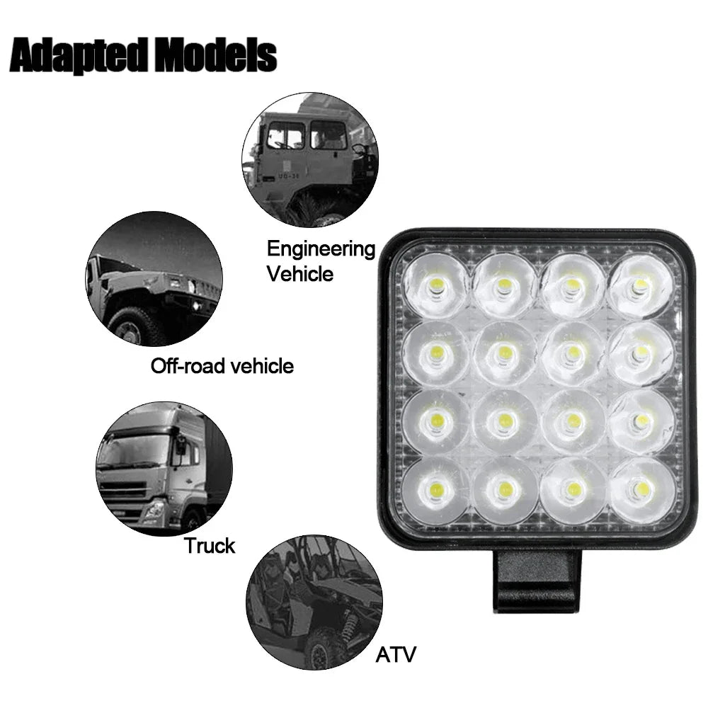 Set 4x Proiector LED Pătrat 48W Aluminiu – 12/24V, Alb 6000K - My Store