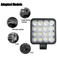 Set 4x Proiector LED 48W Pătrat Aluminiu – 12/24V, Alb 6000K
