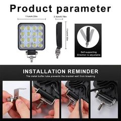 Set 4x Proiector LED 48W Pătrat Aluminiu – 12/24V, Alb 6000K