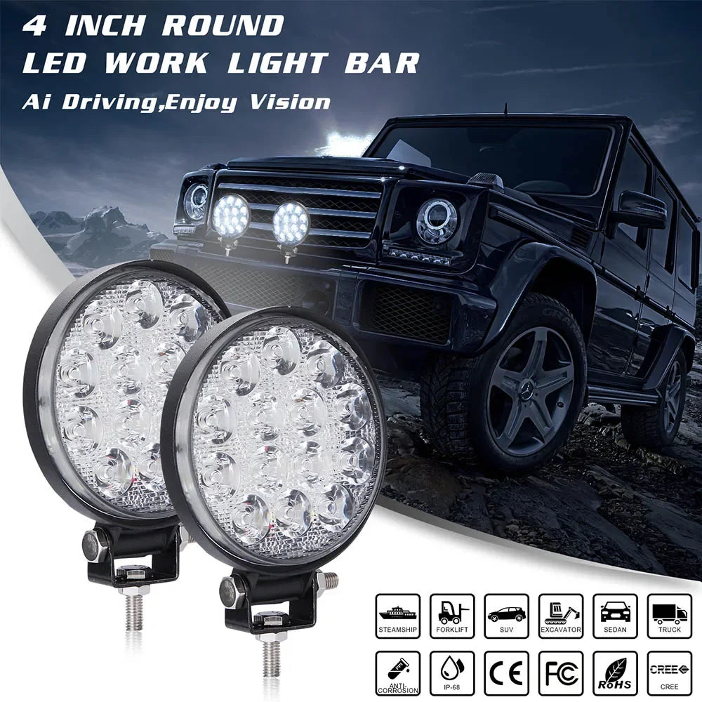 Set 4x Proiector LED Rotund 42W, Aluminiu – 12/24V, Alb 6000K - My Store