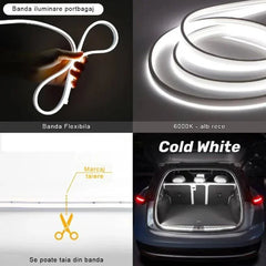 Bandă LED Iluminare Portbagaj Auto 5M 6000K – Tăiabilă, 12V, Brichetă cu Senzor Automat sau Conectare Cablu