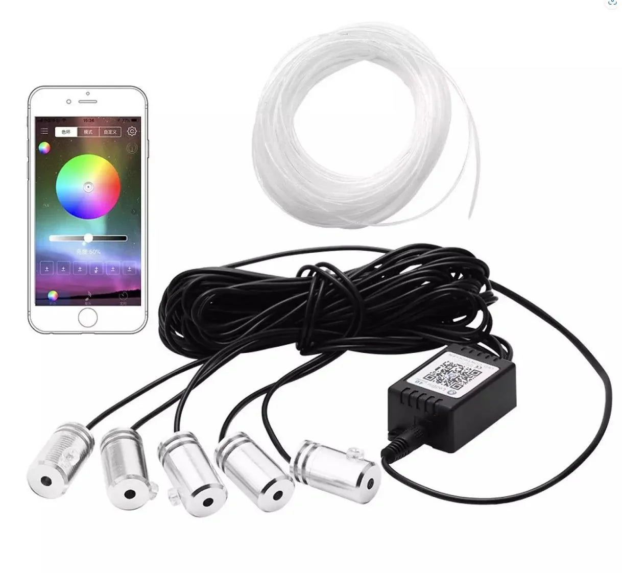 Set Lumini Ambient Auto cu Fibra Optică – RGB 6M, Control App & Muzică, 12V - My Store