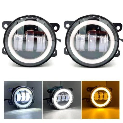 Set 2x Proiectoare LED cu Angel Eyes – DRL Alb/Galben, 3.5", IP67 - My Store