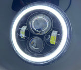 Far LED Rotund 7“ pt Motocicletă & Off-Road, Fază Scurtă/Lungă, Angel Eyes Alb & Galben, H4, 12V