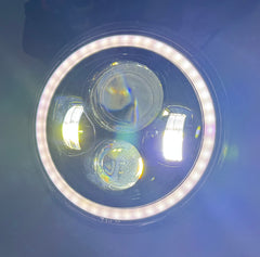 Far LED Rotund 7“ pt Motocicletă & Off-Road, Fază Scurtă/Lungă, Angel Eyes Alb & Galben, H4, 12V