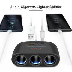 Adaptor Auto 3-în-1 – Brichetă 120W + USB/Type-C, Încărcare Rapidă 12V - My Store