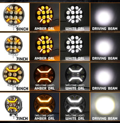 Proiector LED Rotund 7"/9" – 120W, Alb+Galben DRL, Spot/Flood/Combo, 12/24V - My Store