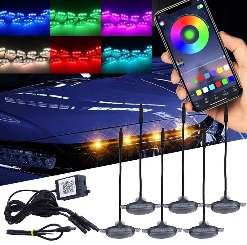 Kit 6x Lumină LED RGB Grilă Frontală – 12V, Control App, Stroboscop - My Store