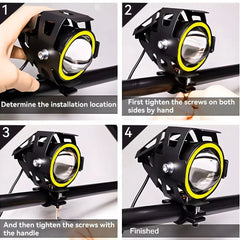 Proiector LED cu Angel Eyes pt Moto, ATV, Off Road – 2 Faze si Mod Stroboscop