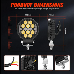 Set 2x Proiector Rotund LED 4" Aluminiu – 9–30V, Alb + Galben