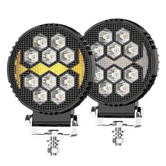 Set 2x Proiector Rotund LED 4" Aluminiu – 9–30V, Alb + Galben