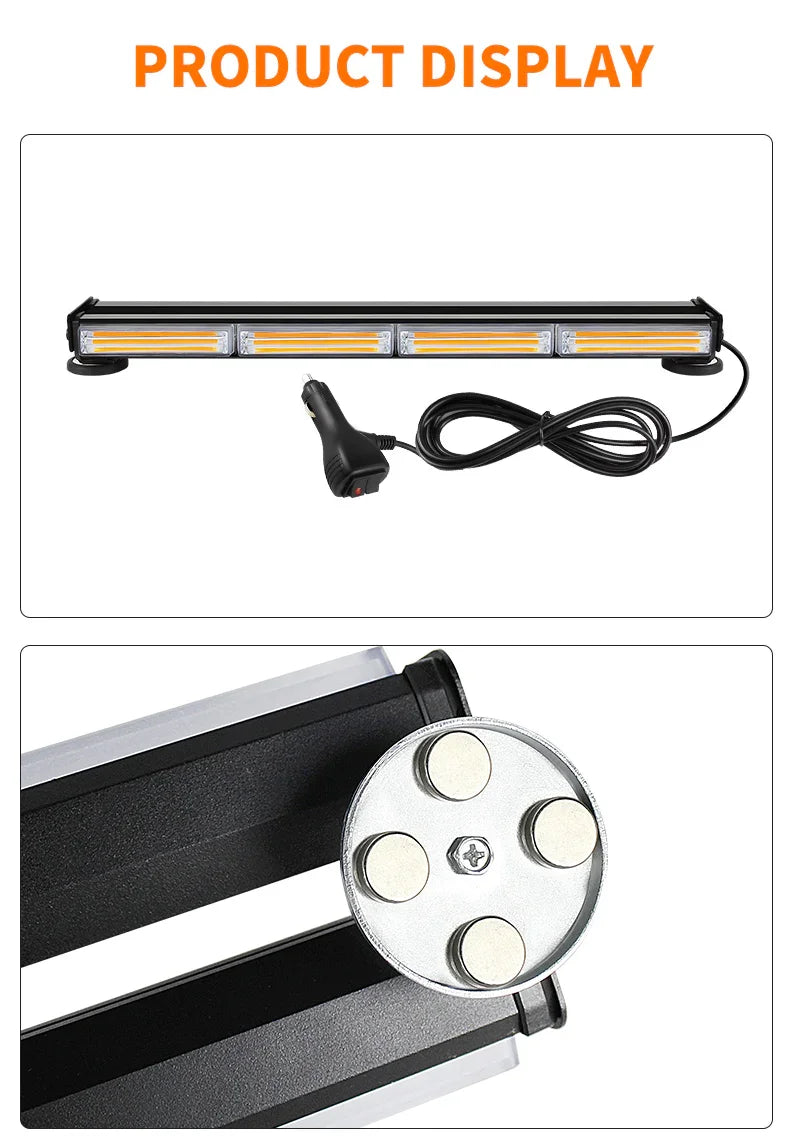 Bară Avertizare LED COB Stroboscopică – Galben, 12/24V, Montaj Magnetic - My Store