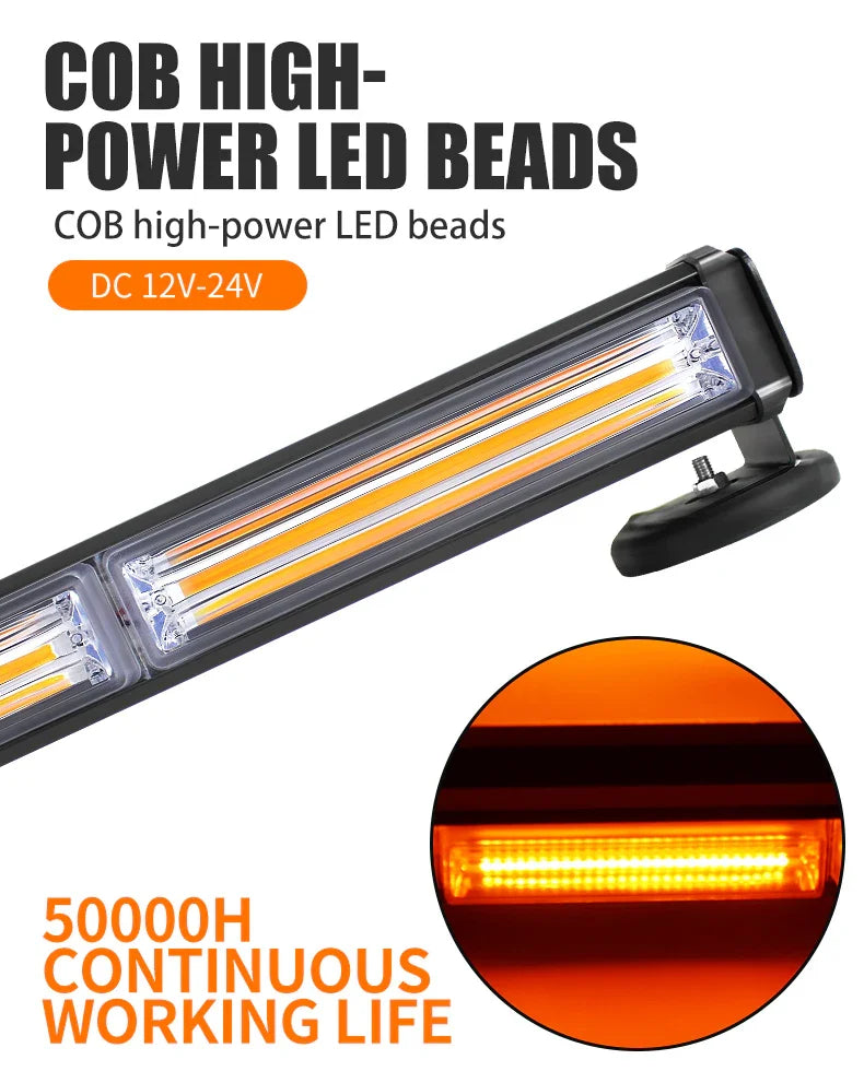 Bară Avertizare LED COB Stroboscopică – Galben, 12/24V, Montaj Magnetic - My Store