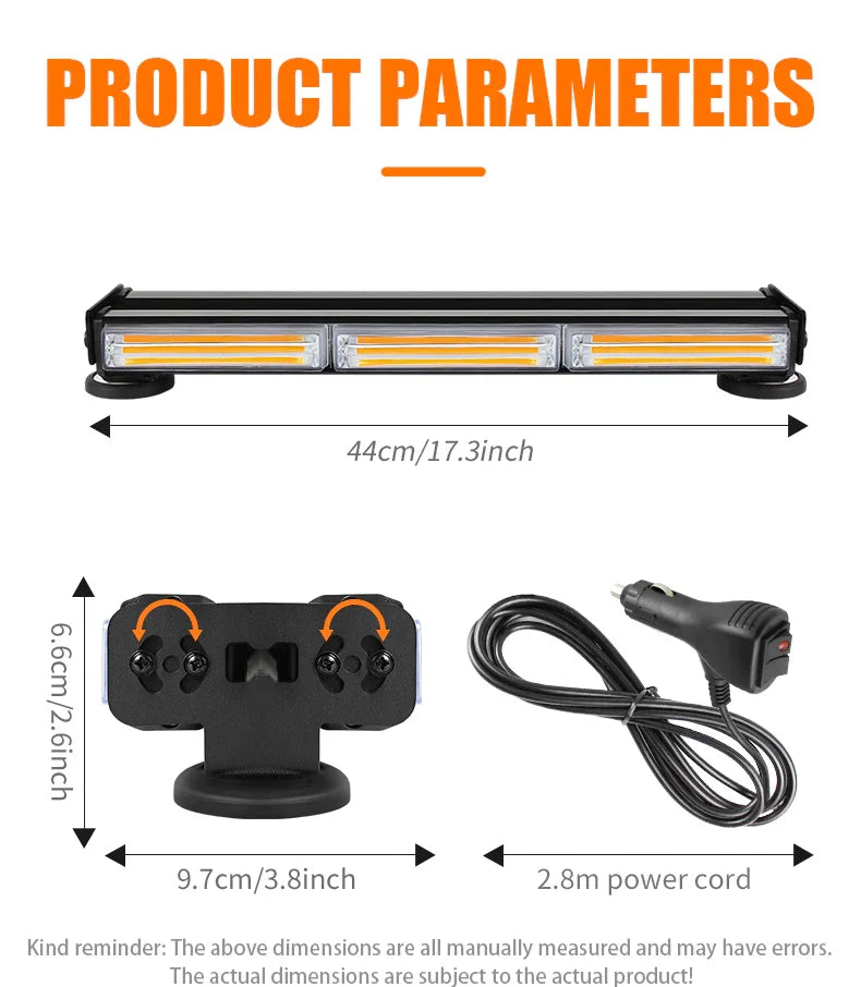 Bară Avertizare LED COB Stroboscopică – Galben, 12/24V, Montaj Magnetic - My Store
