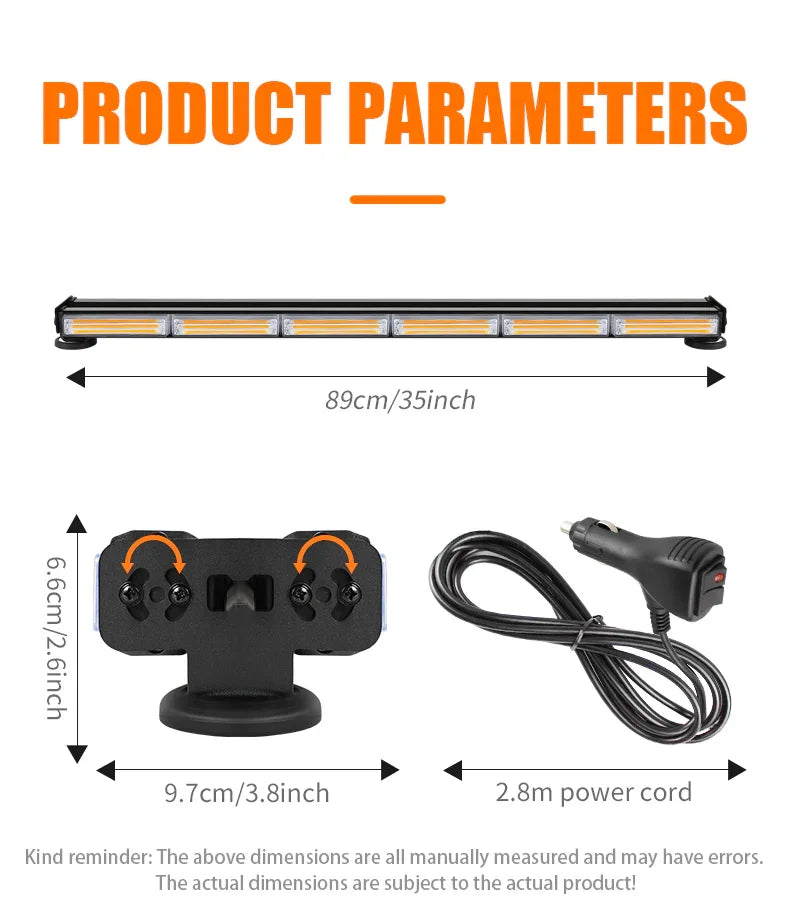 Bară Avertizare LED COB Stroboscopică – Galben, 12/24V, Montaj Magnetic - My Store