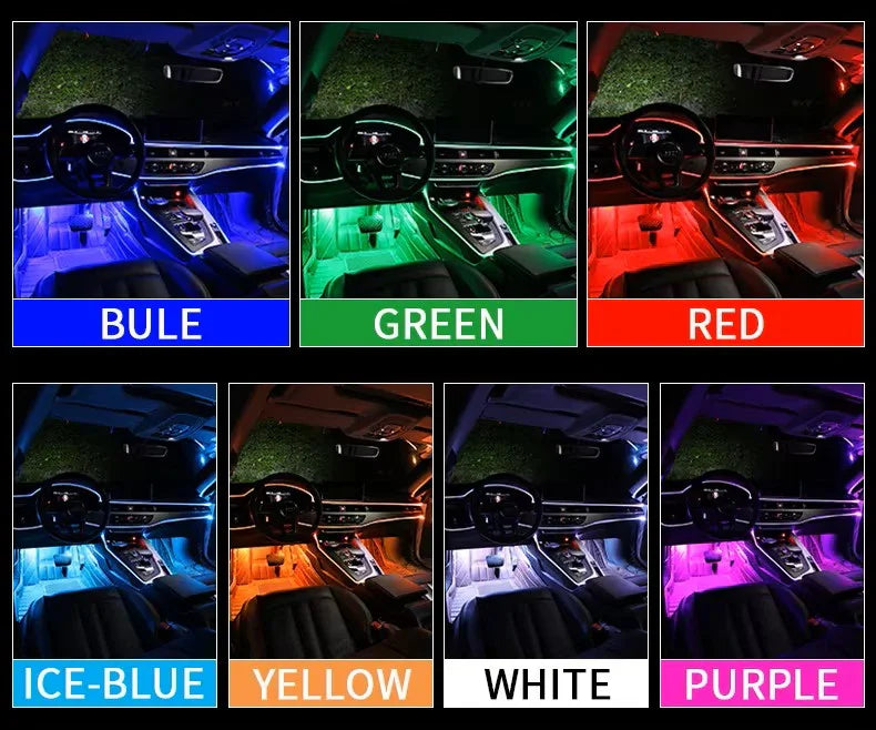 Set Lumini Ambient Auto cu Fibra Optică – RGB 6M, Control App & Muzică, 12V - My Store