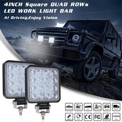 Set 4x Proiector LED Pătrat 48W Aluminiu – 12/24V, Alb 6000K - My Store
