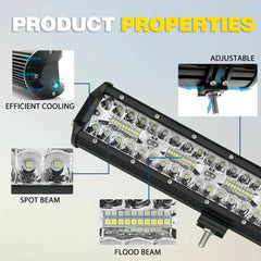 Bară LED Auto 60W–840W Combo Spot Flood 6500K | 12-24V, 4–39 inch | High Power pentru Camioane, Off Road