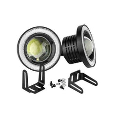 Set 2 Proiectoare LED cu Lupă și Angel Eyes, 76/89mm, 12V, 6500K, Compatibile Logan, Duster