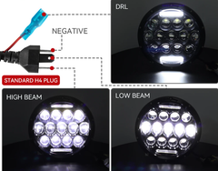 Far LED 7” pt motociclete și off-road, 85W, fază scurtă și lungă, DRL alb, conector H4, 12V