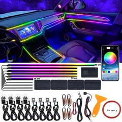Kit Lumini Ambientale Auto Acrilic 18-în-1  RGB & Symphony, APP Control + Opțiune 4 Boxe Ambientale Ø15 cm