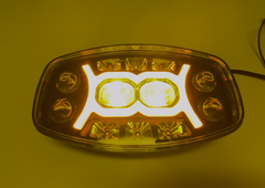 Proiector LED 9” pătrat 12–24V, 150W, 21.000LM, cu lupă – Galben + Alb, pentru camioane