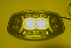 Proiector LED 9” pătrat 12–24V, 150W, 21.000LM, cu lupă – Galben + Alb, pentru camioane