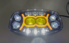 Proiector LED 9” pătrat 12–24V, 150W, 21.000LM, cu lupă – Galben + Alb, pentru camioane