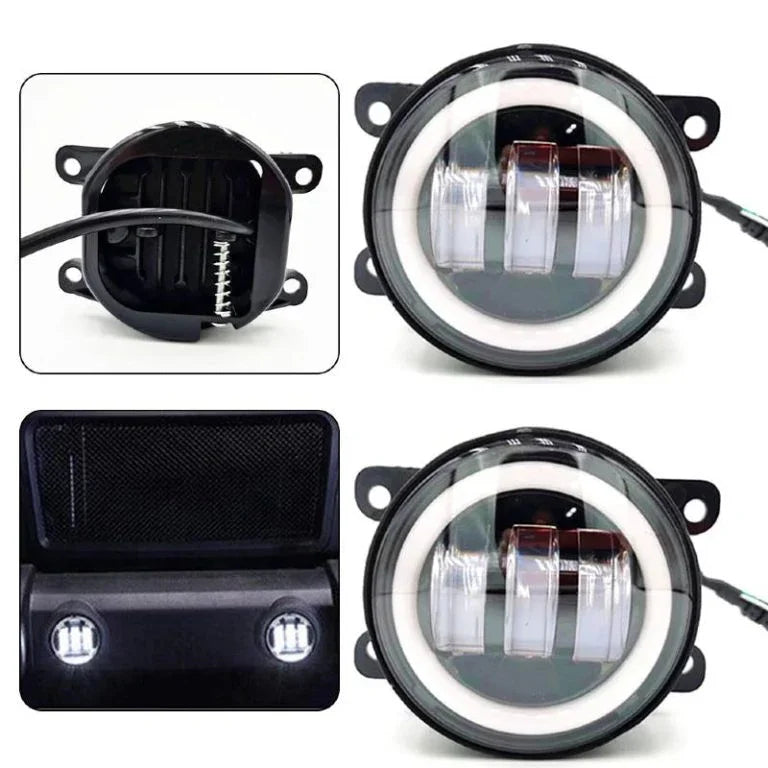 Set 2x Proiectoare LED cu Angel Eyes – DRL Alb/Galben, 3.5", IP67 - My Store