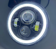 Far LED Rotund 7“ pt Motocicletă & Off-Road, Fază Scurtă/Lungă, Angel Eyes Alb & Galben, H4, 12V