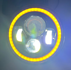 Far LED Rotund 7“ pt Motocicletă & Off-Road, Fază Scurtă/Lungă, Angel Eyes Alb & Galben, H4, 12V