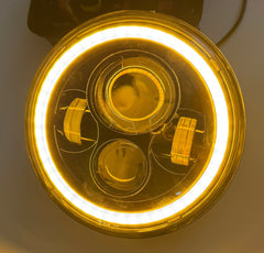 Far LED Rotund 7“ pt Motocicletă & Off-Road, Fază Scurtă/Lungă, Angel Eyes Alb & Galben, H4, 12V