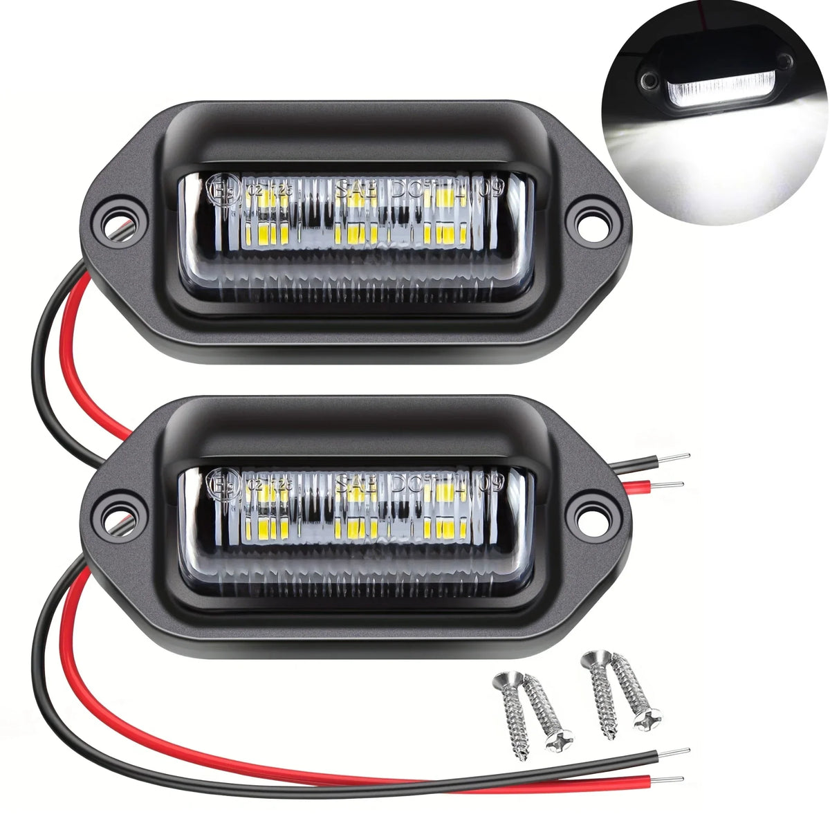 Set 2x Lampă LED Număr Înmatriculare 12–24V, 6 LED, Alb Rece, Universală