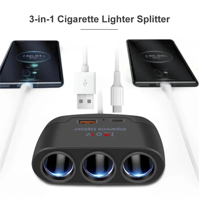 Adaptor Auto 3-în-1 – Brichetă 120W + USB/Type-C, Încărcare Rapidă 12V - My Store