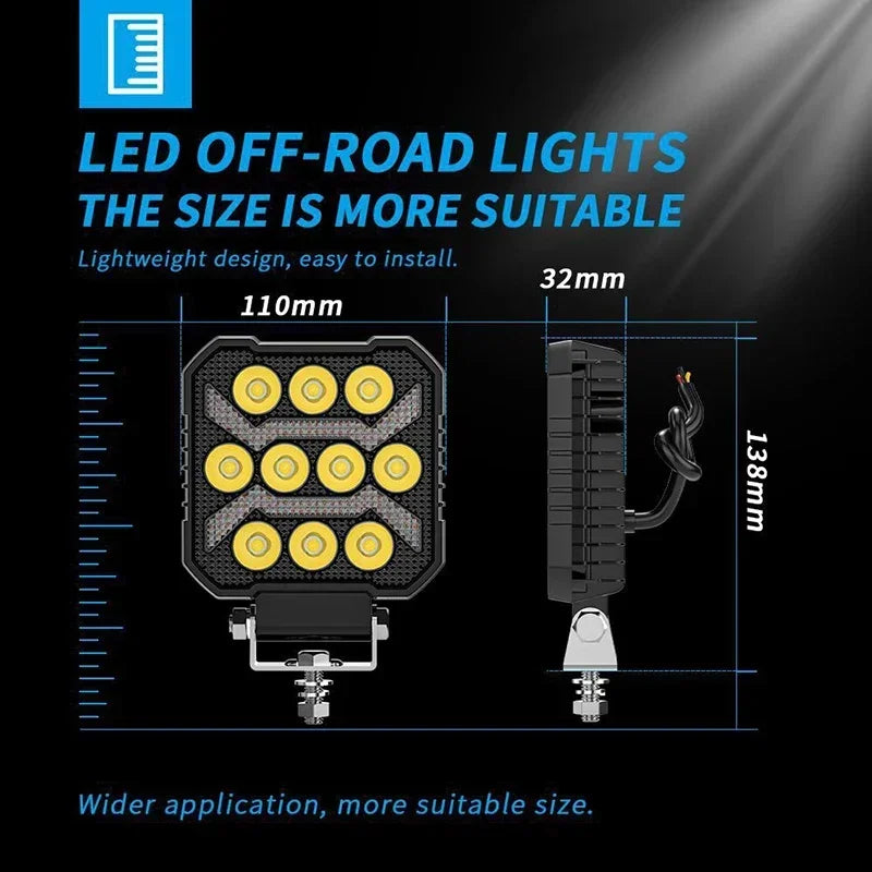 2x Proiector LED Pătrat 4" DRL Aluminiu – 9–30V, Alb+Galben, Zi/Stroboscopic - My Store