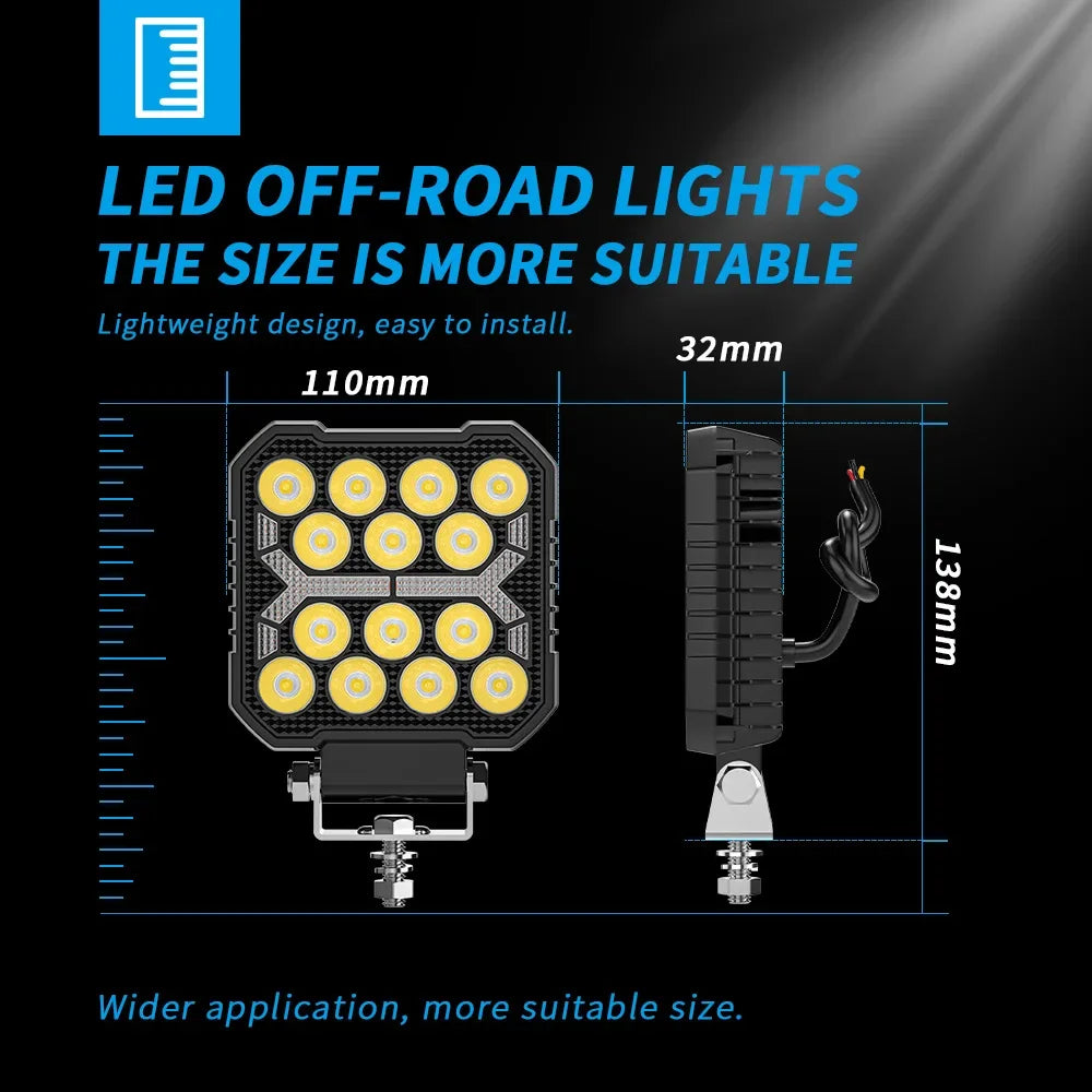 Set 2x Proiectoare LED Pătrate 4" – Alb & Galben, 12/24V, IP67 - My Store