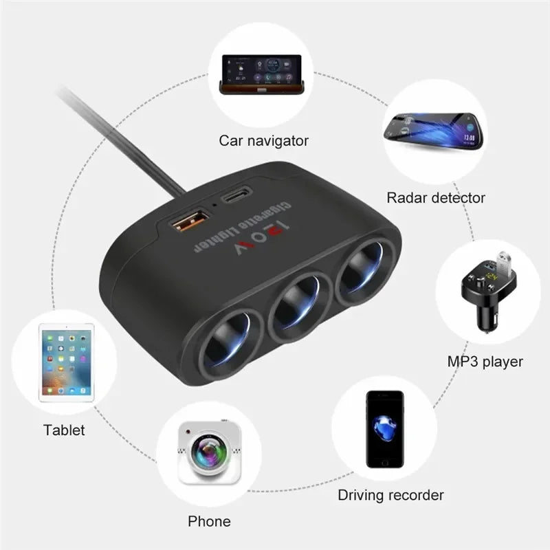 Adaptor Auto 3-în-1 – Brichetă 120W + USB/Type-C, Încărcare Rapidă 12V - My Store