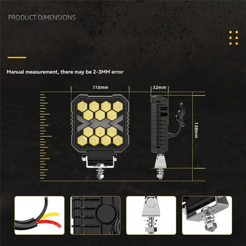 Set 2x Proiectoare LED Pătrate 4" – Alb & Galben, 12/24V, IP68 - My Store