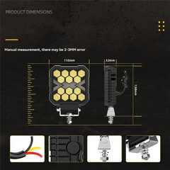 Set 2x Proiectoare LED Pătrate 4" – Alb & Galben, 12/24V, IP68 - My Store