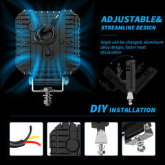 2x Proiector LED 4" DRL Aluminiu – 9–30V, Alb + Galben