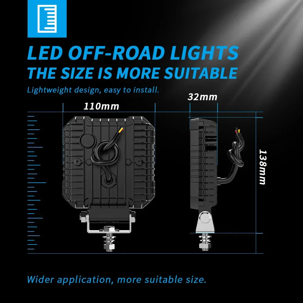 Set 2x Proiectoare LED Pătrate 4" – Alb & Galben, 12/24V, IP68 - My Store