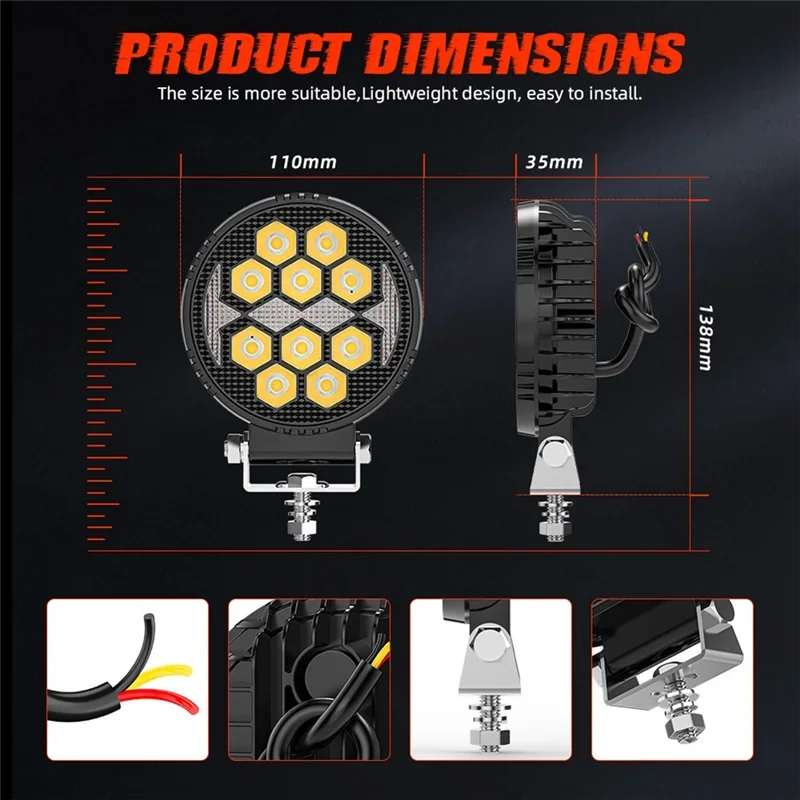Set 2x Proiector Rotund LED 4" Aluminiu – 9–30V, Alb + Galben - My Store